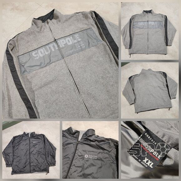 VTG Y2K Southpole Mens 2XL Reversible Spellout Fleece Bomber Jacket Streetwear - Picture 1 of 15